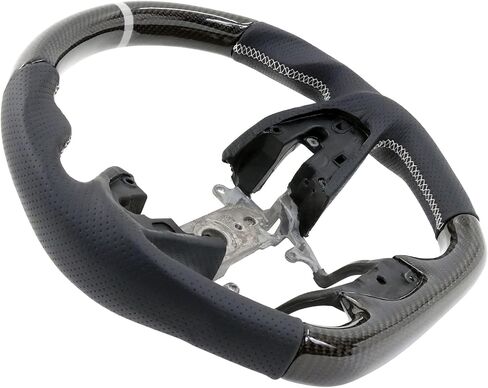 IKON MOTORSPORTS, Steering Wheel Compatible With 2016-2021 Honda Civic Gen 10th, Carbon Fiber Synthetic Suede Steering Wheel With White Stitching & White Indicator, 2017 2018 2019 2020 in Saudi Arabia