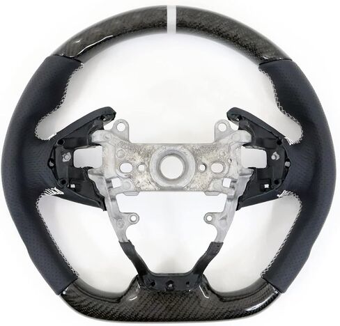 IKON MOTORSPORTS, Steering Wheel Compatible With 2016-2021 Honda Civic Gen 10th, Carbon Fiber Synthetic Suede Steering Wheel With White Stitching & White Indicator, 2017 2018 2019 2020 in Saudi Arabia