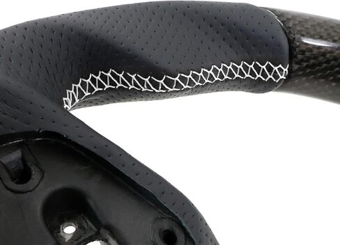 IKON MOTORSPORTS, Steering Wheel Compatible With 2016-2021 Honda Civic Gen 10th, Carbon Fiber Synthetic Suede Steering Wheel With White Stitching & White Indicator, 2017 2018 2019 2020 in Saudi Arabia