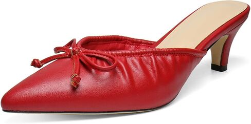 Women's Ruffled Pointed Toe Mule Sandals Bow Detailed Slip On Low Heeled Kitten Heels Slippers in Kuwait