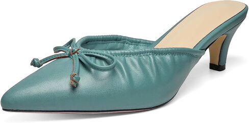 Women's Ruffled Pointed Toe Mule Sandals Bow Detailed Slip On Low Heeled Kitten Heels Slippers in Kuwait
