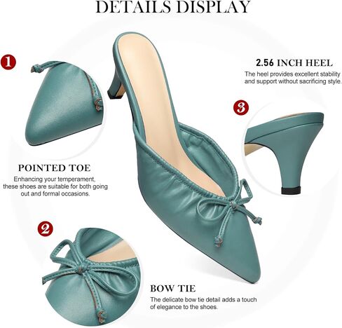 Women's Ruffled Pointed Toe Mule Sandals Bow Detailed Slip On Low Heeled Kitten Heels Slippers in Kuwait