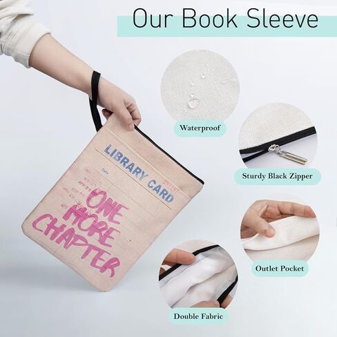 Just One More Chapter Book Sleeve with Zipper and Front Pocket for Book Lovers, Paperback Sleeve for Librarian Lovers Bookish Group Club Gifts for Women, Book Cover for paperbacks 9 x 12 Inch in Saudi Arabia