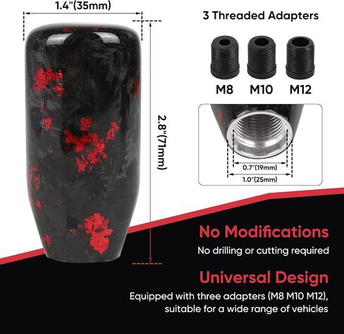 Carbon Fiber Shift Knob Forged Marble Pattern Unique Designed for Automatic and Manual Vehicles Universal Gear Shifter with 3 Adapters Black in Saudi Arabia