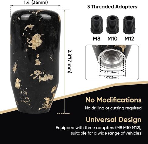 Carbon Fiber Shift Knob Forged Marble Pattern Unique Designed for Automatic and Manual Vehicles Universal Gear Shifter with 3 Adapters Black in Saudi Arabia