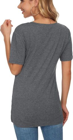 TODOLOR Womens T Shirts Short Sleeve V Neck Loose Casual Summer Tees Basic Tunic Tops with Pocket in Kuwait