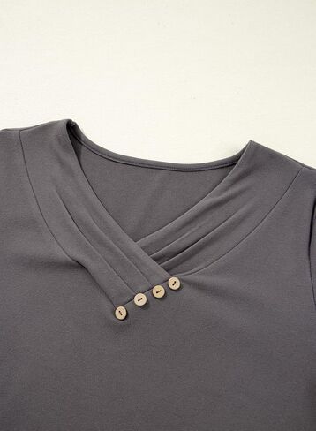SHEWIN Women Long Sleeve Lightweight Tunic Tops Casual V Neck Pleated Button Warm Tee Shirts in Saudi Arabia
