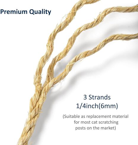 حبل السيزال الطبيعي للقطط لاستبدال شجرة ما بعد الخدش، حبل القنب للإصلاح أو التعافي أو الخدش بنفسك، لون طبيعي، 30 قدمًا in Kuwait