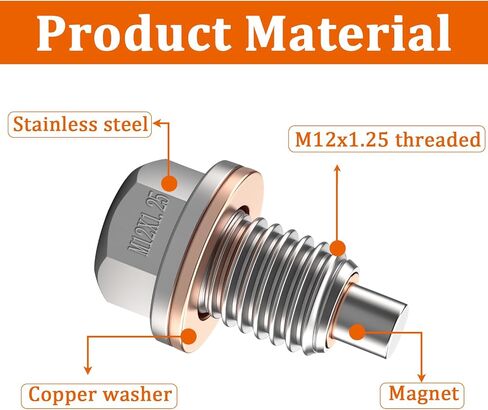 M14 × 1.5 قابس تصريف الزيت المغناطيسي ، قابس زيت زيت من الفولاذ المقاوم للصدأ مع استبدال غسالة حشية النحاس لنماذج M14 × 1.5 Q-O-047 in Kuwait