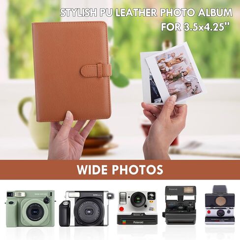 ألبوم ألبوم صور عتيقة لـ Instax Wide/Polaroid Now/600/I -type ، 80 جيوبًا من الجبوب ، حامل صور جلدي لـ Fujifilm Instax Wide 400/300/200/Wide Evo ، 3.5x4.25 "ألبوم الصور - Brown in Kuwait