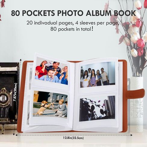 ألبوم ألبوم صور عتيقة لـ Instax Wide/Polaroid Now/600/I -type ، 80 جيوبًا من الجبوب ، حامل صور جلدي لـ Fujifilm Instax Wide 400/300/200/Wide Evo ، 3.5x4.25 "ألبوم الصور - Brown in Kuwait