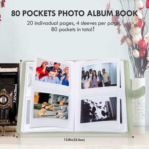 Vintage Photo Album Book for Instax Wide/Polaroid Now/600/i-Type, 80 Pockets PU Leather Photo Holder for Fujifilm Instax Wide 400/300/200/Wide EVO, 3.5x4.25" Photo Album - Brown in Saudi Arabia