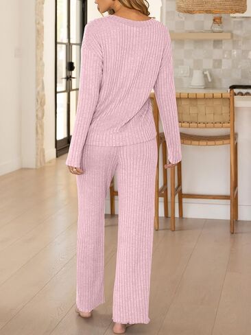 ANRABESS Women's 2 Piece Lounge Pajama Sets Ribbed Long Sleeve Button Top Matching Pants Sleepwear PJ Set 2025 Fall Outfits in Saudi Arabia