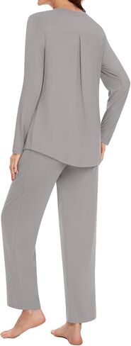 Bestbee Women's Pajama Set, 2 Piece Lounge Outfits V Neck Sleepwear Fall Long Sleeve Long Pants With Pockets Ladies Pjs in Kuwait