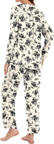 Bestbee Women's Pajama Set, 2 Piece Lounge Outfits V Neck Sleepwear Fall Long Sleeve Long Pants With Pockets Ladies Pjs in Kuwait