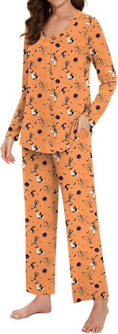 Bestbee Women's Pajama Set, 2 Piece Lounge Outfits V Neck Sleepwear Fall Long Sleeve Long Pants With Pockets Ladies Pjs in Kuwait