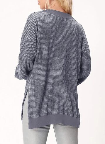 Dokotoo Womens sweatshirt raffle waffle متماسكة الأكمام الطويلة الخامس قمصان رقبة غير رسمية من البلوزات فضفاضة قمم السحب in Saudi Arabia