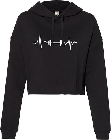 Go All Out Barbell Heartbeat Weightlifting Gym Workout Gift Idea Women Cropped Hooded Sweatshirt in Saudi Arabia