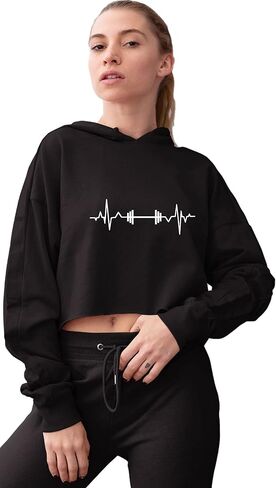Go All Out Barbell Heartbeat Weightlifting Gym Workout Gift Idea Women Cropped Hooded Sweatshirt in Saudi Arabia