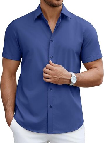 COOFANDY Men's Short Sleeve Dress Shirts Casual Button Down Wrinkle Free Regular Fit Business Untucked Shirts in Saudi Arabia