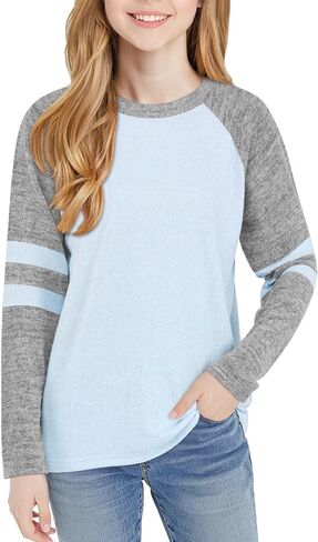 Girls Long Sleeve Shirts Striped Casual Tees Raglan Crewneck Sweatshirts Tops for 6-13 Years in Kuwait