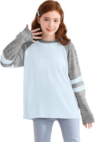 Girls Long Sleeve Shirts Striped Casual Tees Raglan Crewneck Sweatshirts Tops for 6-13 Years in Kuwait