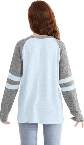 Girls Long Sleeve Shirts Striped Casual Tees Raglan Crewneck Sweatshirts Tops for 6-13 Years in Kuwait