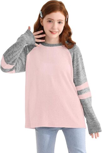 Girls Long Sleeve Shirts Striped Casual Tees Raglan Crewneck Sweatshirts Tops for 6-13 Years in Kuwait