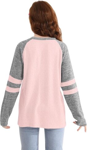 Girls Long Sleeve Shirts Striped Casual Tees Raglan Crewneck Sweatshirts Tops for 6-13 Years in Kuwait