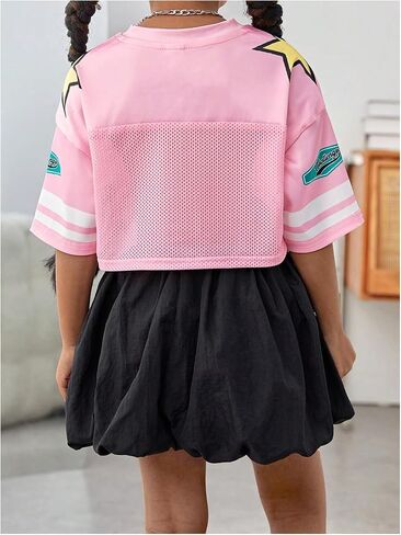Verdusa Toddler Girl's Summer Jersey Shirts Half Sleeve Crop Tops V Neck Graphic Tees in Saudi Arabia