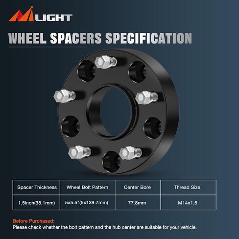 Nilight 5x5.5 فواصل العجلات لـ RAM 1500 2002 2003 2004 2005 2006 2007 2008 2009 2010 5x139.7mm ، فواصل عجلات 1.5 بوصة مع 77.8 ملم محور تتحمل 9/16 in Saudi Arabia