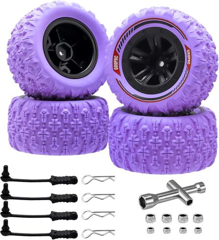 GOUPRC 12mm Hex RC Wheel Tyres مع دبابيس غطاء محرك أقنعة القفل كليف كليب ، 3.26 * 1.67 بوصة 4pcs إطارات التضاريس الطين مخلب الملاذ من 1/14 1/16 in Kuwait