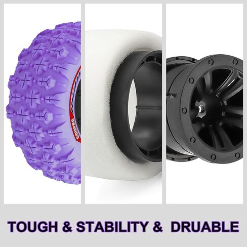 GOUPRC 12mm Hex RC Wheel Tyres مع دبابيس غطاء محرك أقنعة القفل كليف كليب ، 3.26 * 1.67 بوصة 4pcs إطارات التضاريس الطين مخلب الملاذ من 1/14 1/16 in Kuwait
