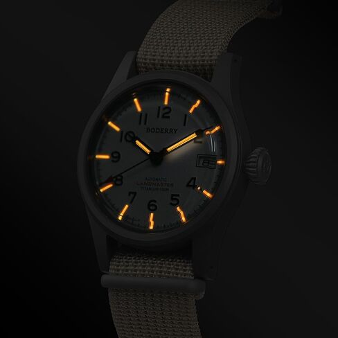 BODERRY Men's Watch Titanium Automatic Field Watch 38mm Military Watch Day Date Function 100M Waterproof with Nylon Strap Japanese NH35 Mechanical Movement & Screw Down Crown—LANDMASTER in Saudi Arabia