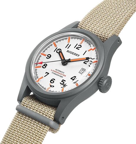 BODERRY Men's Watch Titanium Automatic Field Watch 38mm Military Watch Day Date Function 100M Waterproof with Nylon Strap Japanese NH35 Mechanical Movement & Screw Down Crown—LANDMASTER in Saudi Arabia