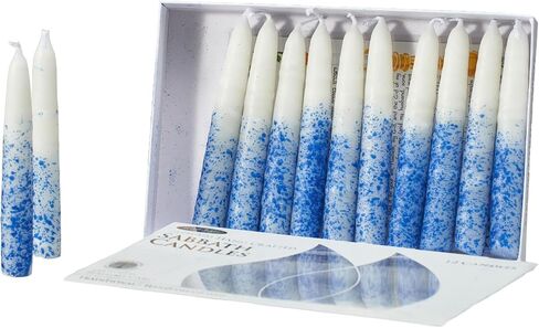 Shabbat Candles by Rite Lite - 12 Pieces - Packaged in a Beautiful Box with an Artistic Card (White & Blue) in Saudi Arabia