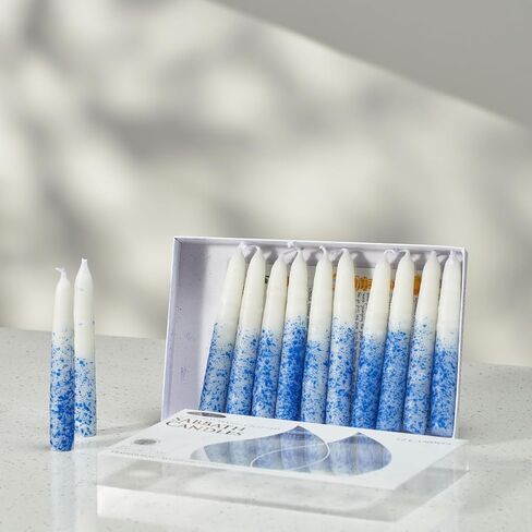 Shabbat Candles by Rite Lite - 12 Pieces - Packaged in a Beautiful Box with an Artistic Card (White & Blue) in Saudi Arabia