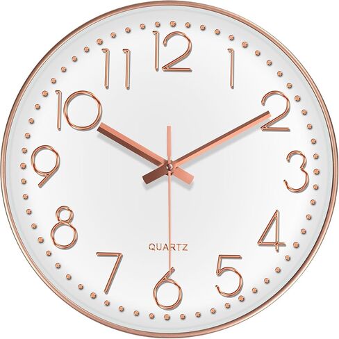 Silent Wall Clocks Battery Operated 8 Inch, Analog Wall Clock with Oversized Number Tempered Glass Clock Face, Rose Gold Quartz Non Ticking Wall Clocks for Living Room Bedroom Kitchen Office in Kuwait