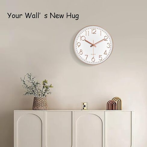 Silent Wall Clocks Battery Operated 8 Inch, Analog Wall Clock with Oversized Number Tempered Glass Clock Face, Rose Gold Quartz Non Ticking Wall Clocks for Living Room Bedroom Kitchen Office in Kuwait