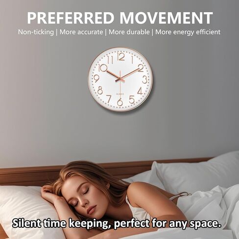 Silent Wall Clocks Battery Operated 8 Inch, Analog Wall Clock with Oversized Number Tempered Glass Clock Face, Rose Gold Quartz Non Ticking Wall Clocks for Living Room Bedroom Kitchen Office in Kuwait