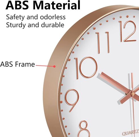 Silent Wall Clocks Battery Operated 8 Inch, Analog Wall Clock with Oversized Number Tempered Glass Clock Face, Rose Gold Quartz Non Ticking Wall Clocks for Living Room Bedroom Kitchen Office in Kuwait