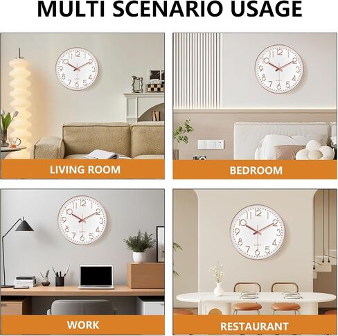 Silent Wall Clocks Battery Operated 8 Inch, Analog Wall Clock with Oversized Number Tempered Glass Clock Face, Rose Gold Quartz Non Ticking Wall Clocks for Living Room Bedroom Kitchen Office in Kuwait