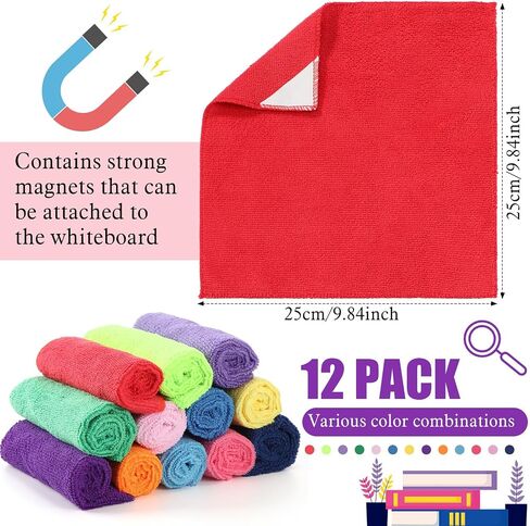 12 Pcs Magnetic Cleaning Cloth Dry Erasers for White Boards 9.84" x 9.84" Extra Strong Magnetism Microfiber Whiteboard Eraser for Blackboards Classroom Home Reusable Washable in Saudi Arabia