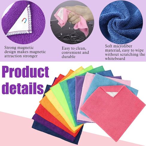 12 Pcs Magnetic Cleaning Cloth Dry Erasers for White Boards 9.84" x 9.84" Extra Strong Magnetism Microfiber Whiteboard Eraser for Blackboards Classroom Home Reusable Washable in Saudi Arabia