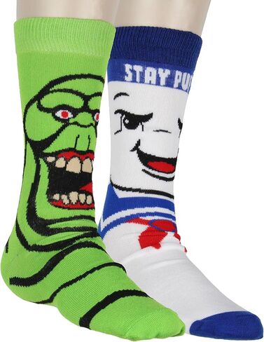 Hyp Ghostbusters Men's Goidty The Stay-Puft Marshmallow Man و Slimer Big Face Parach 2 Pack Crew Socks Size 6-12 in Saudi Arabia