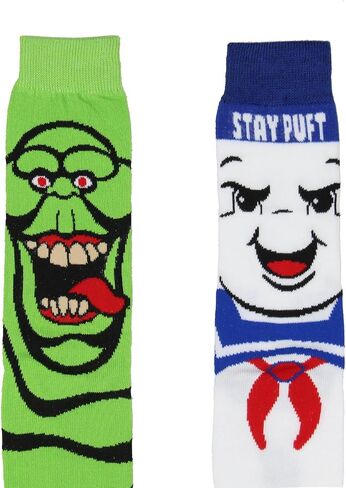 Hyp Ghostbusters Men's Goidty The Stay-Puft Marshmallow Man و Slimer Big Face Parach 2 Pack Crew Socks Size 6-12 in Saudi Arabia