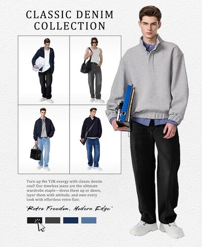 Susclude Mens Baggy Jeans Relaxed Fit Stretch Jeans Y2k Wide Leg Casual Denim Pants Vintage Jeans for Men Streetwear 2025 in Kuwait