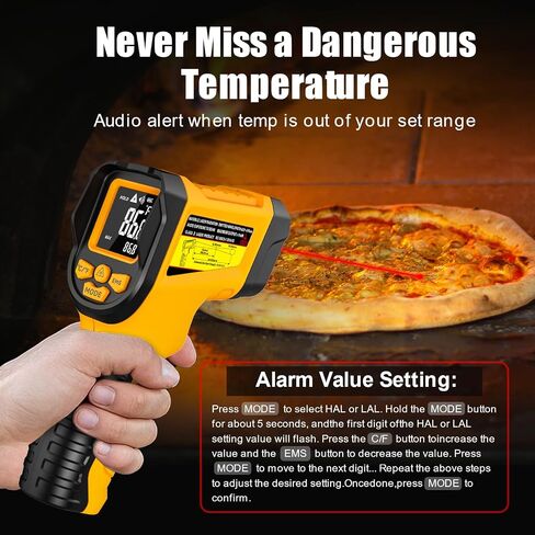 مسدس مقياس الحرارة بالأشعة تحت الحمراء ، -58 ℉ إلى 1472 ℉ ، مستشعر درجة حرارة الليزر عالية الدقة ، غير ملتوية مع LCD الخلفية ، للطهي ، الشواء ، السيارات ، الاستخدام الصناعي in Kuwait