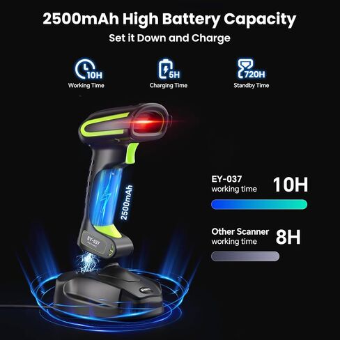 Eyoyo 1D 2D QR Industrial Bluetooth Barcode Scanner with Wireless Charging Stand, Rugged & IP65 Waterproof, Cordless & USB Wired Hands-Free Handheld Bar Code Scanner Reader for Laptop Desktop Android in Saudi Arabia