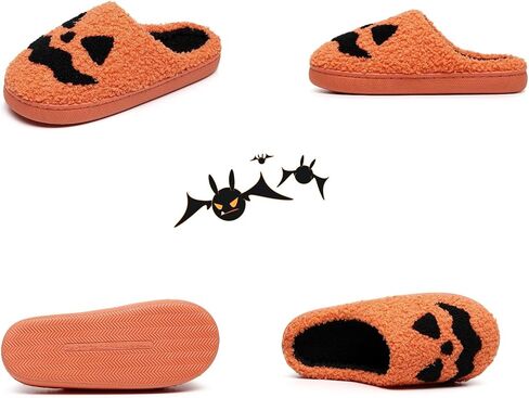Halloween Pumpkin Slippers - Cozy Sherpa Jack-o'-Lantern House Shoes Non-Slip Sole Spooky Cute Indoor Outdoor in Saudi Arabia